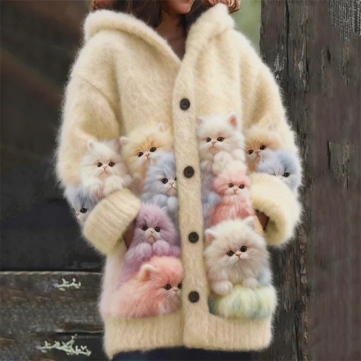 Romane - Veste douce à capuchon avec motifs de chats