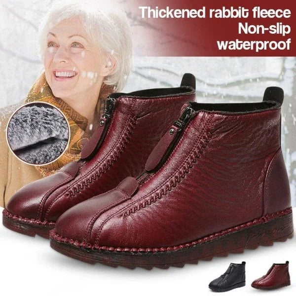 Lorencia™ - Bottines d’hiver en cuir naturel avec doublure chaude et semelle antidérapante
