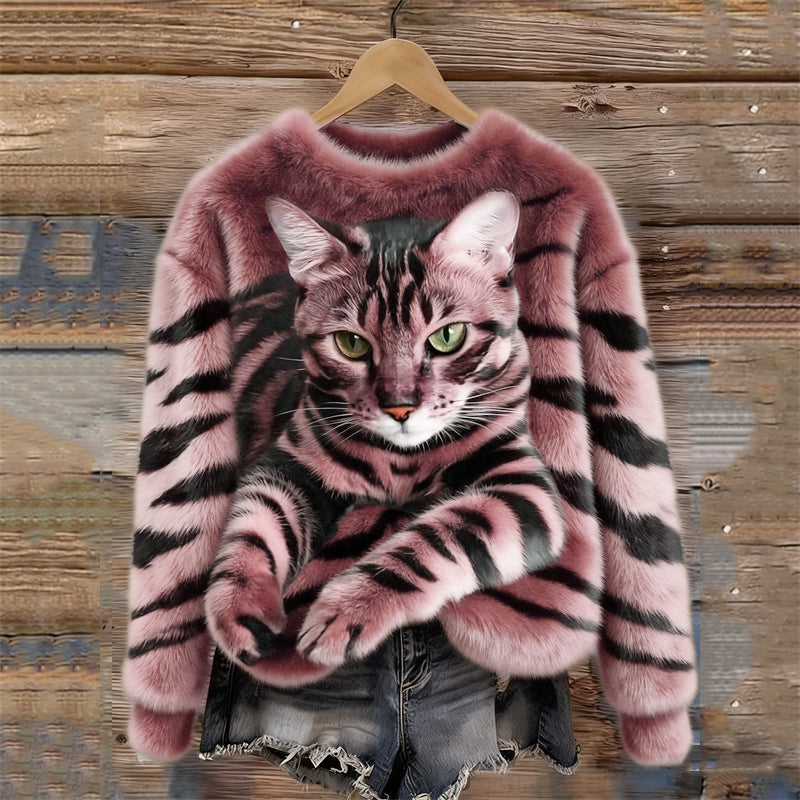 Lunavessine - Sweat En Peluche Douillet À Motif Tigre Et Chat Tigré