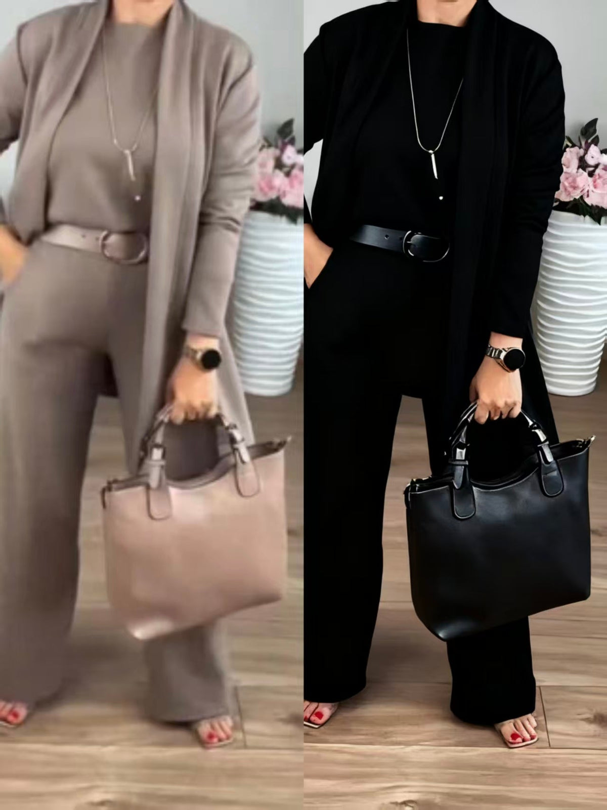 Erisandra™ - Ensemble 3 pièces élégant avec cardigan long, top et pantalon