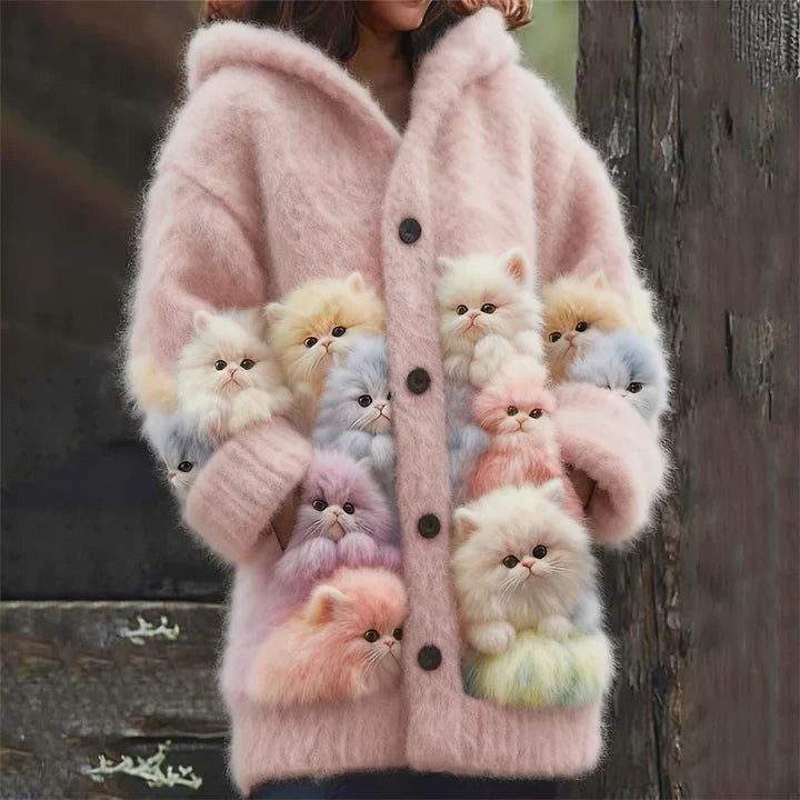 Romane - Veste douce à capuchon avec motifs de chats