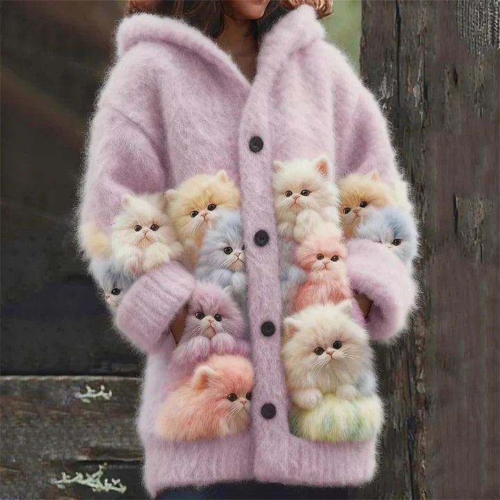 Romane - Veste douce à capuchon avec motifs de chats