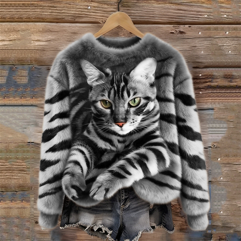 Lunavessine - Sweat En Peluche Douillet À Motif Tigre Et Chat Tigré