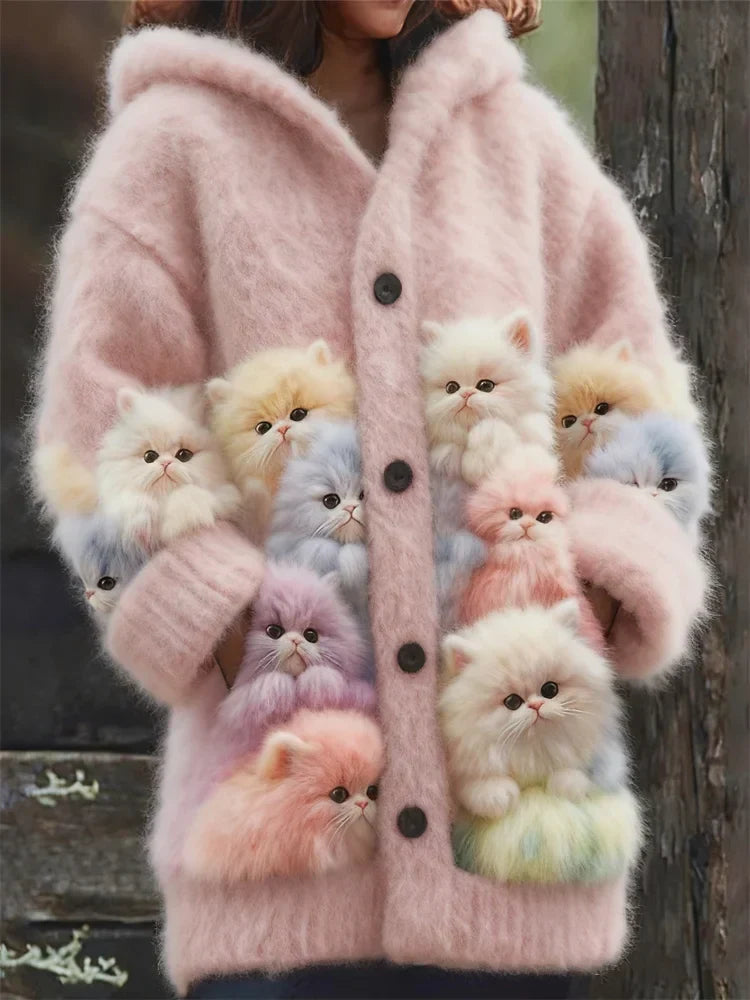 Romane - Veste douce à capuchon avec motifs de chats