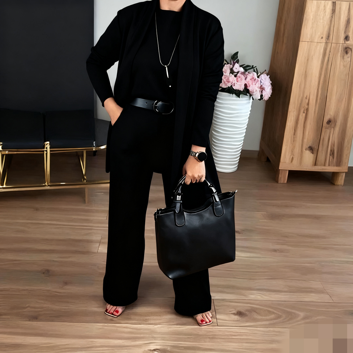 Erisandra™ - Ensemble 3 pièces élégant avec cardigan long, top et pantalon