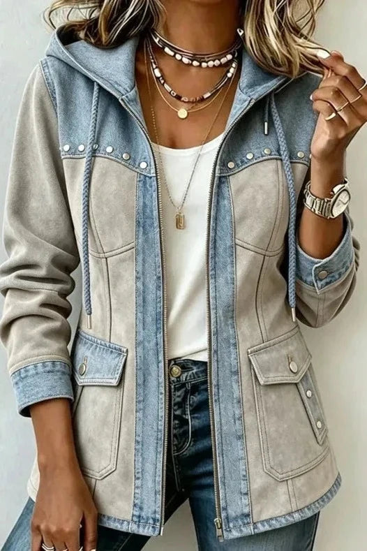 Koosje  - Veste à Capuche Femme Bicolore avec Fermeture Éclair et Poches