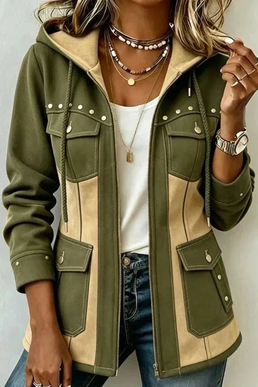 Koosje  - Veste à Capuche Femme Bicolore avec Fermeture Éclair et Poches