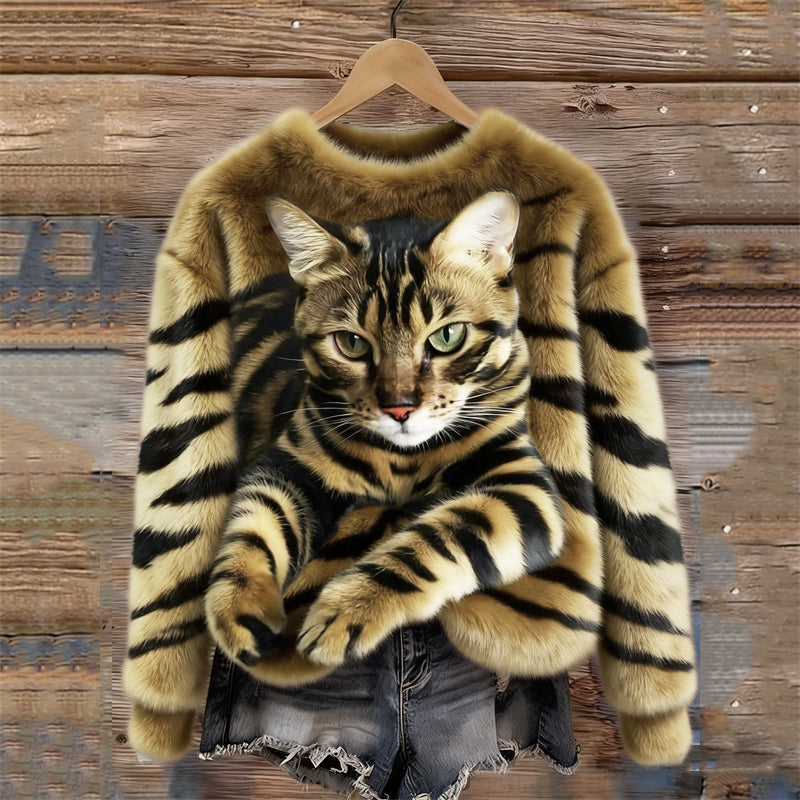 Lunavessine - Sweat En Peluche Douillet À Motif Tigre Et Chat Tigré