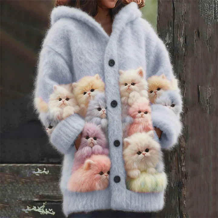 Romane - Veste douce à capuchon avec motifs de chats