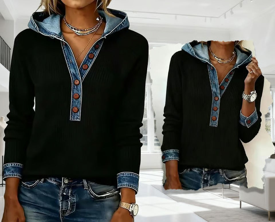 Kalivara - Sweat à Capuche Décontracté avec Détails en Jean