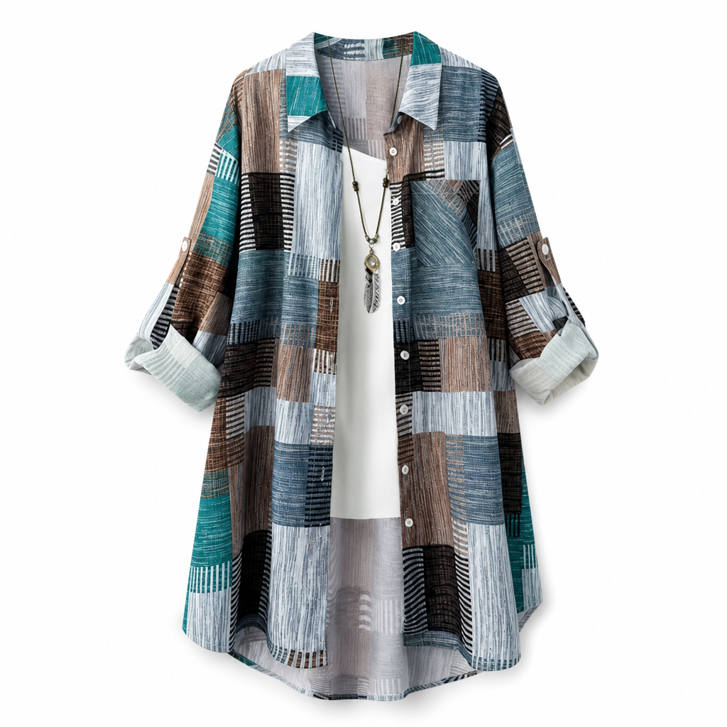 Émerence - Chemise femme patchwork à carreaux décontractée