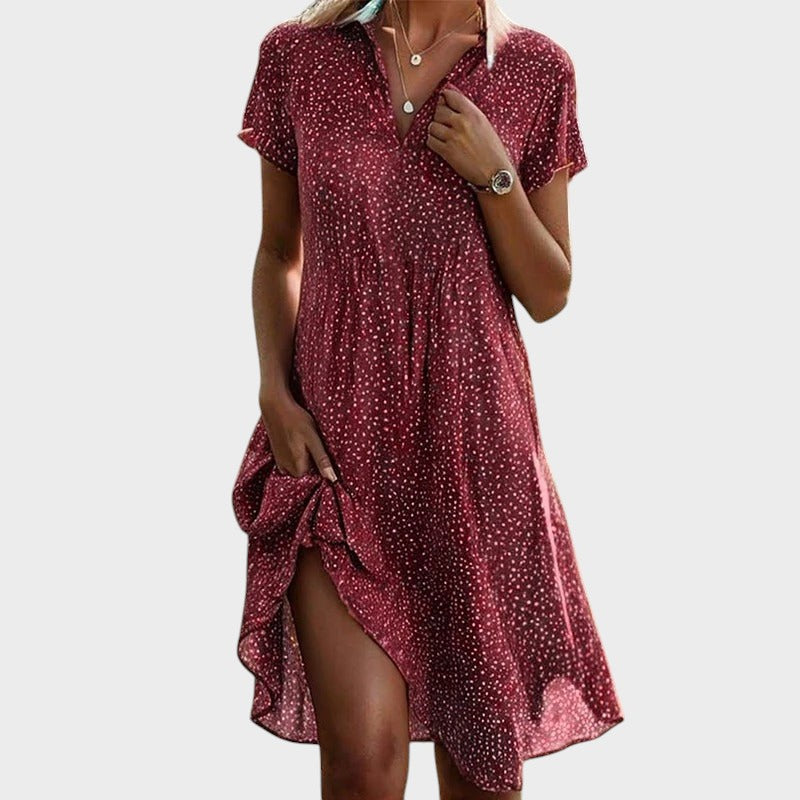 Janina - Robe midi à pois élégante et confortable